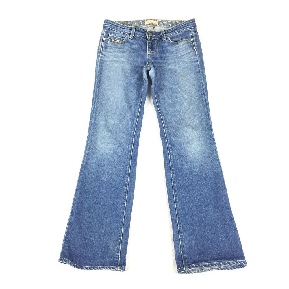 Paige Benedict Canyon Bootcut Jeans Low Rise Medium Wash Embroidered